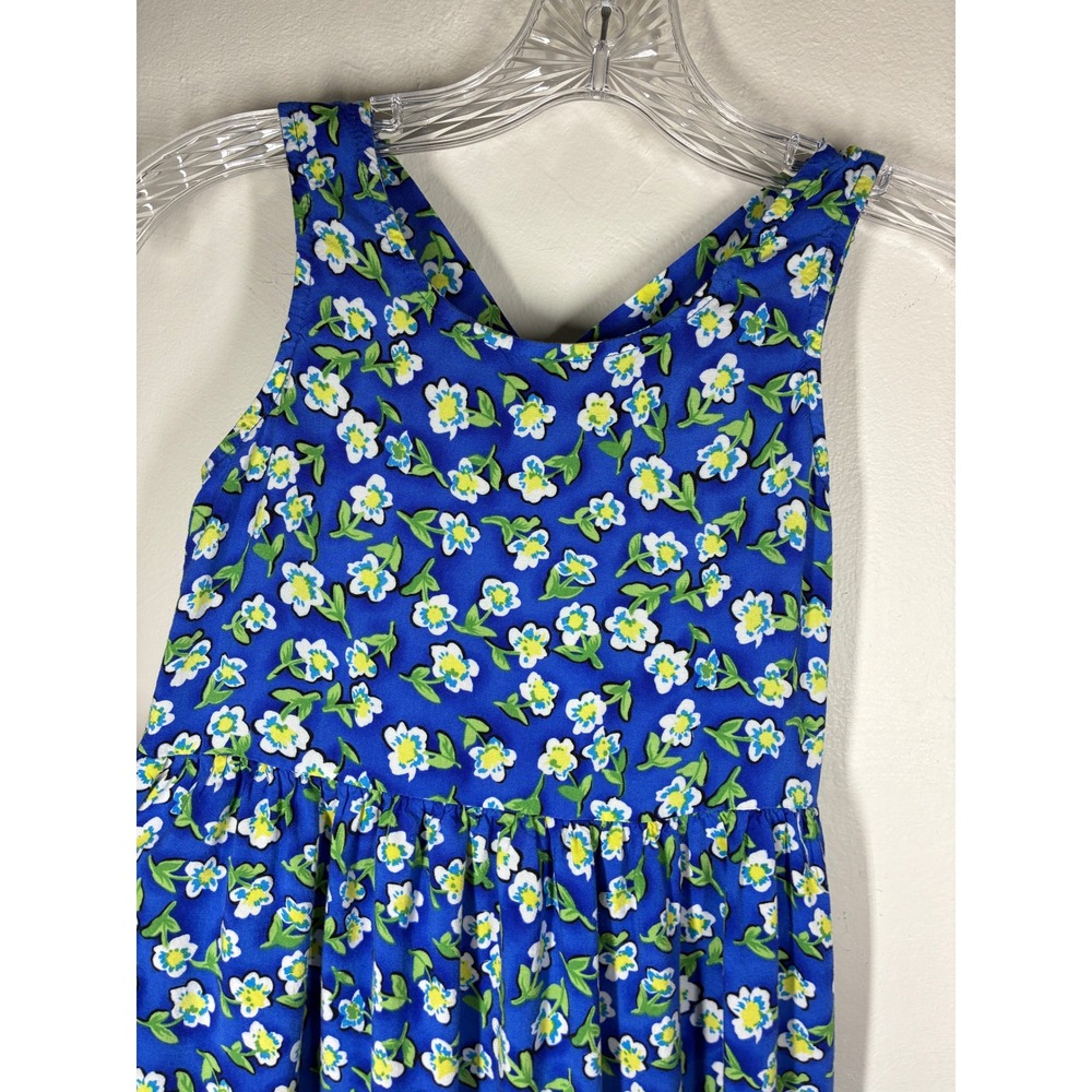 Vintage 90s All That Jazz Blue Floral Criss Cross Back Rayon Maxi Dress Girls 12 - Picture 2 of 10